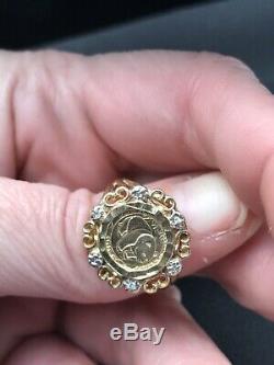Vtg Fine 10K Y Gold Diamond Panda Coin Ring 1983 Size 7