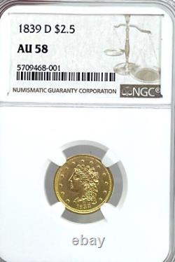 WOW-1839-D Dahlonega Mint $2.5 Gold Coin NGC AU 58 WOW-1839-D Dahlonega Mint $2.5 Gold Coin NGC AU 58