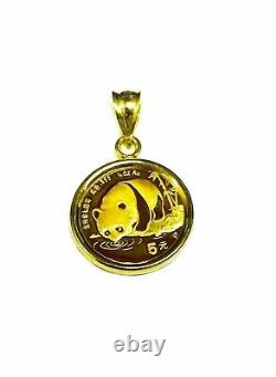 With Stone CHINESE PANDA BEAR COIN Charm Pendant 14k Yellow Gold Plated Free 18