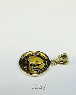 With Stone CHINESE PANDA BEAR COIN Charm Pendant 14k Yellow Gold Plated Free 18