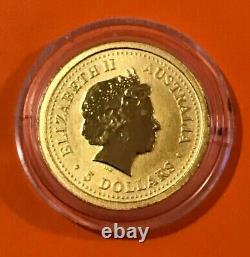 Year 2000 Australia KANGAROO 1/20th oz. 9999 Fine Solid GOLD $5 Coin GEM BU