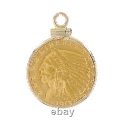 Yellow Gold Authentic 1913 US Indian Head $2.50 Coin Pendant 14k & 90% Fine Gold