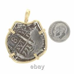 Yellow Gold Authentic Shipwreck 8 Reales Coin Pendant 18k & Fine Silver