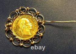 Yellow Gold Coin 1915 Franc Ios Idg Avstriae Imperator Coin Pendant Brooch