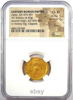 Zeno AV Solidus Gold Eastern Roman Empire Coin 474-491 AD NGC Choice XF (EF)