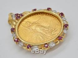 #jc114 1/4 Oz Fine Gold Liberty Lady 1997 Coin 18k Diamond Bezel Pendant